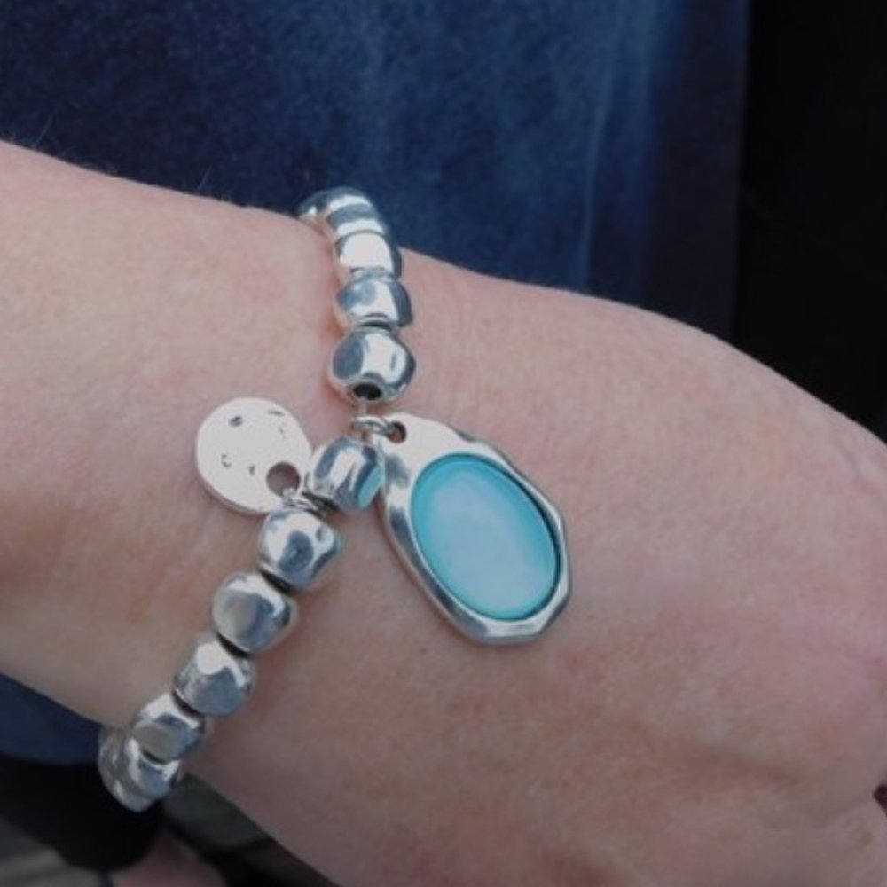 Blue Cotton Candy Silver Beaded Bracelet